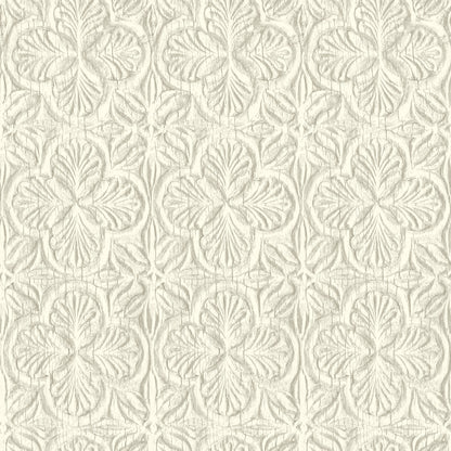 Chesapeake Karachi White Wooden Damask Wallpaper, 20.5-in by 33-ft