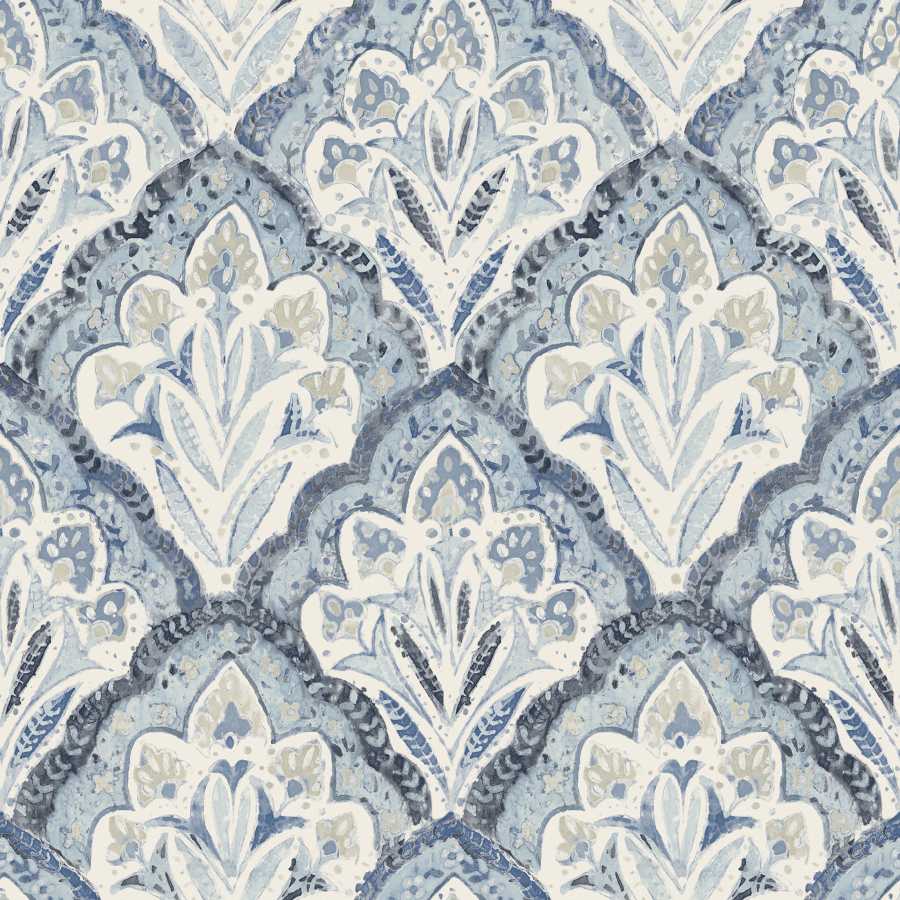 Chesapeake Mimir Blue Quilted Damask Wallpaper, 20.5-in by 33-ft