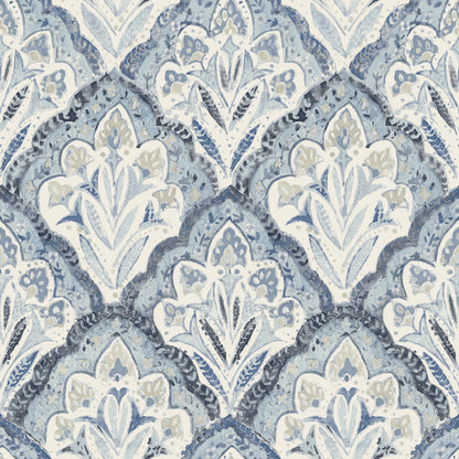 Chesapeake Mimir Blue Quilted Damask Wallpaper, 20.5-in by 33-ft