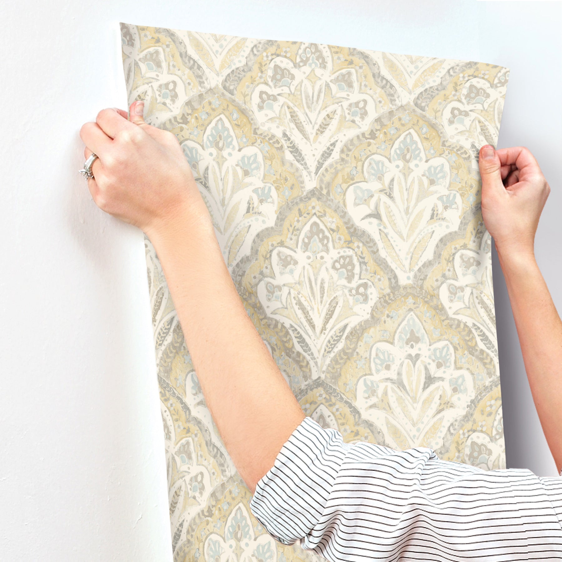 Chesapeake Mimir Mustard Quilted Damask Wallpaper, 20.5-in by 33-ft