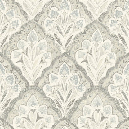 Chesapeake Mimir Grey Quilted Damask Wallpaper, 20.5-in by 33-ft