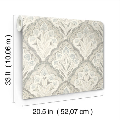 Chesapeake Mimir Grey Quilted Damask Wallpaper, 20.5-in by 33-ft