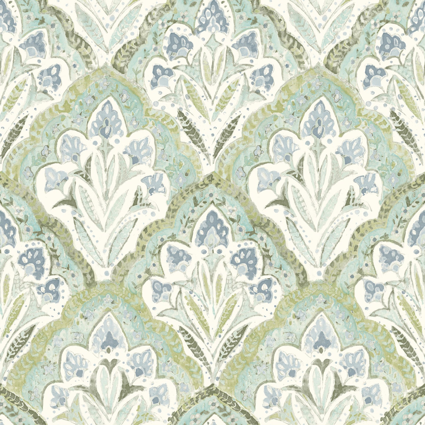 Chesapeake Mimir Aquamarine Quilted Damask Wallpaper, 20.5-in by 33-ft