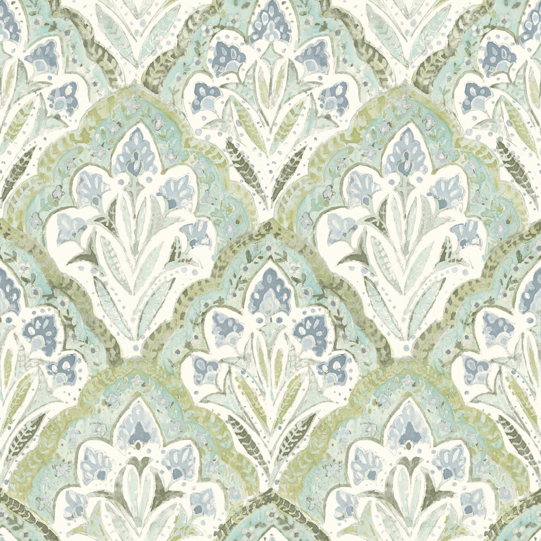 Chesapeake Mimir Aquamarine Quilted Damask Wallpaper, 20.5-in by 33-ft