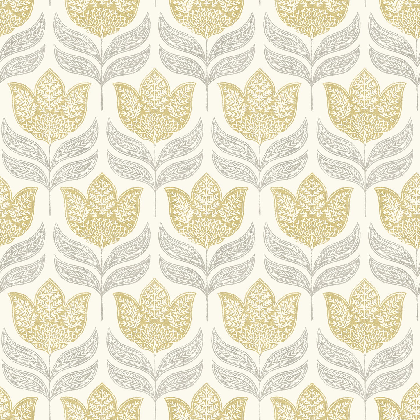 Chesapeake Cathal Mustard Tulip Block Print Wallpaper, 20.5-in by 33-ft