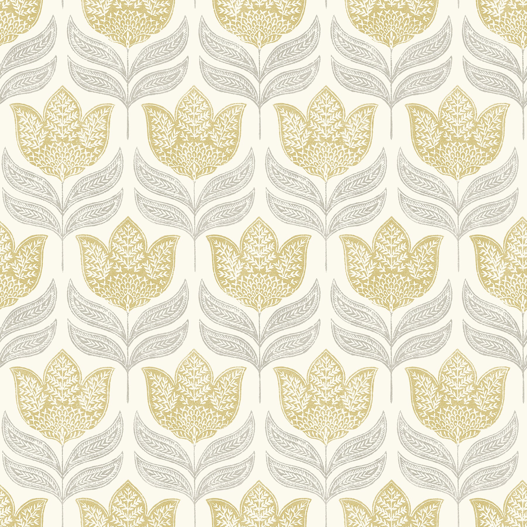 Chesapeake Cathal Mustard Tulip Block Print Wallpaper, 20.5-in by 33-ft