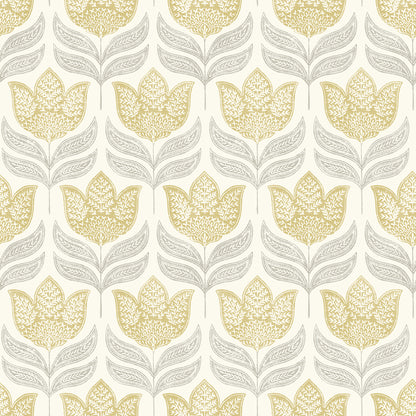 Chesapeake Cathal Mustard Tulip Block Print Wallpaper, 20.5-in by 33-ft