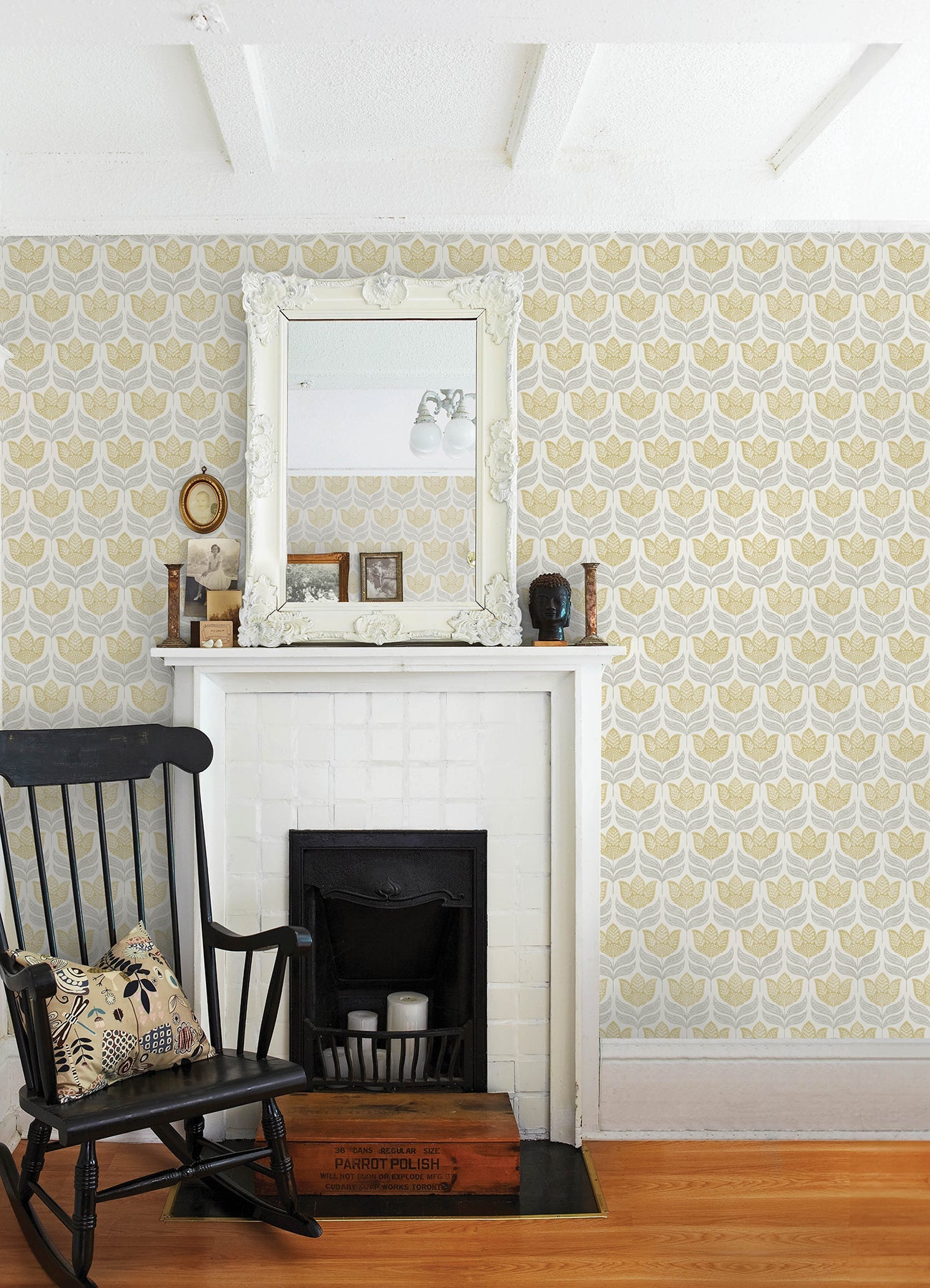 Chesapeake Cathal Mustard Tulip Block Print Wallpaper, 20.5-in by 33-ft