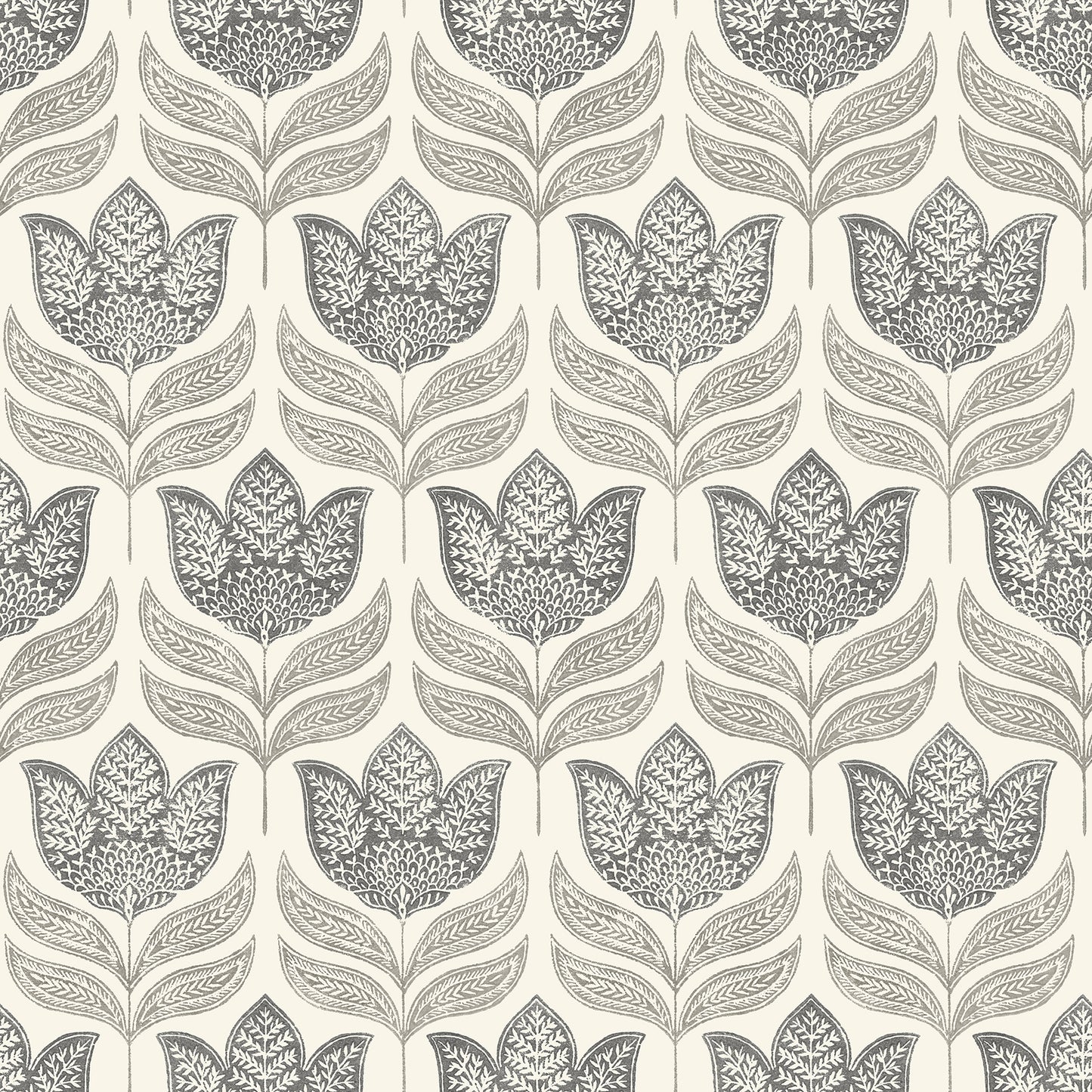 Chesapeake Cathal Charcoal Tulip Block Print Wallpaper, 20.5-in by 33-ft