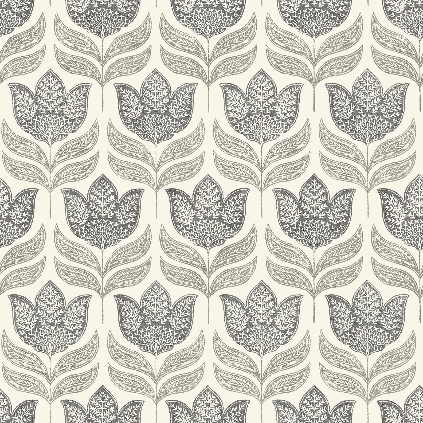 Chesapeake Cathal Charcoal Tulip Block Print Wallpaper, 20.5-in by 33-ft