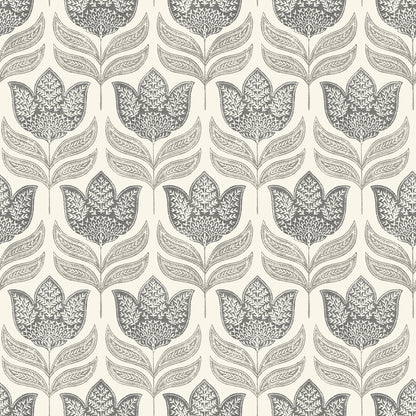 Chesapeake Cathal Charcoal Tulip Block Print Wallpaper, 20.5-in by 33-ft