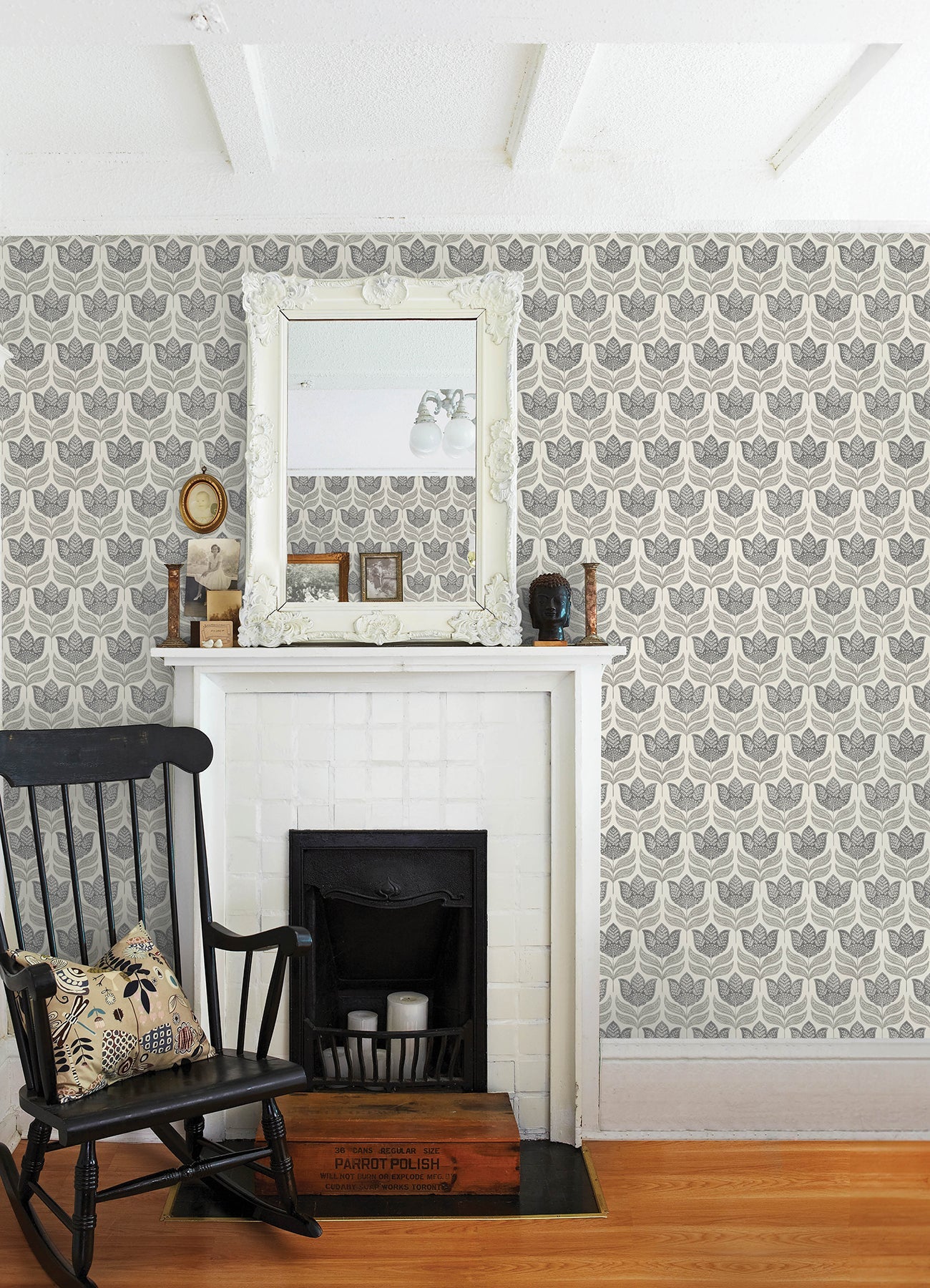 Chesapeake Cathal Charcoal Tulip Block Print Wallpaper, 20.5-in by 33-ft