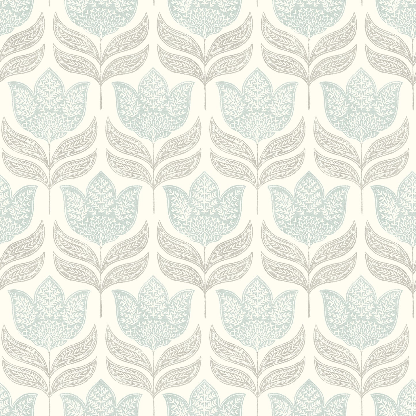 Chesapeake Cathal Aqua Tulip Block Print Wallpaper, 20.5-in by 33-ft