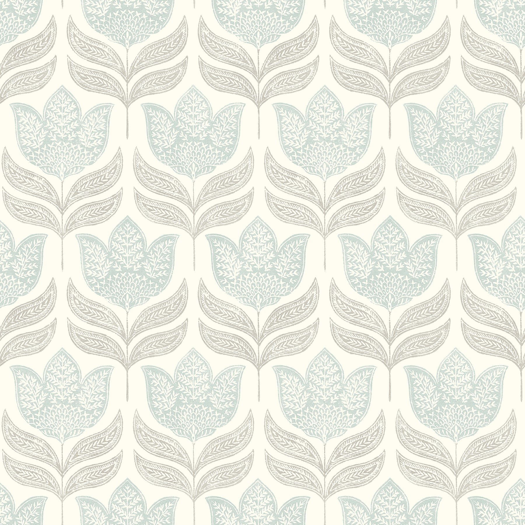 Chesapeake Cathal Aqua Tulip Block Print Wallpaper, 20.5-in by 33-ft