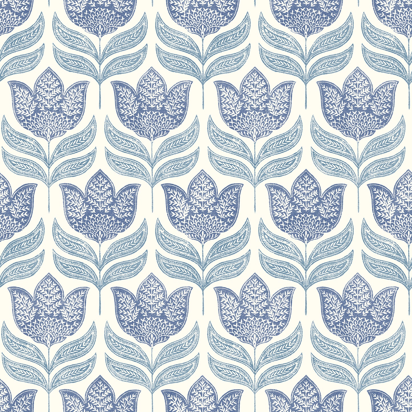 Chesapeake Cathal Blue Tulip Block Print Wallpaper, 20.5-in by 33-ft