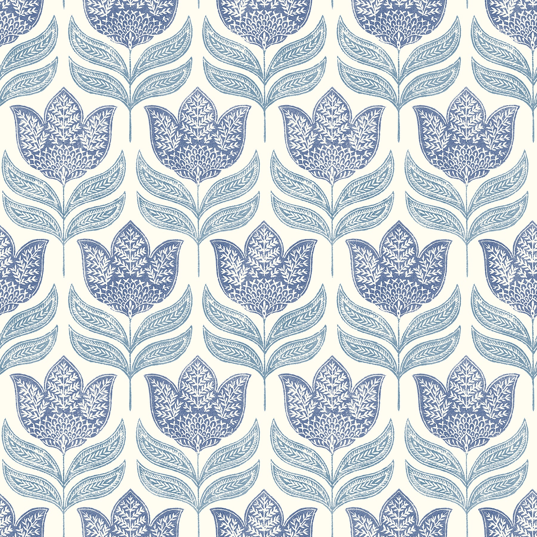 Chesapeake Cathal Blue Tulip Block Print Wallpaper, 20.5-in by 33-ft