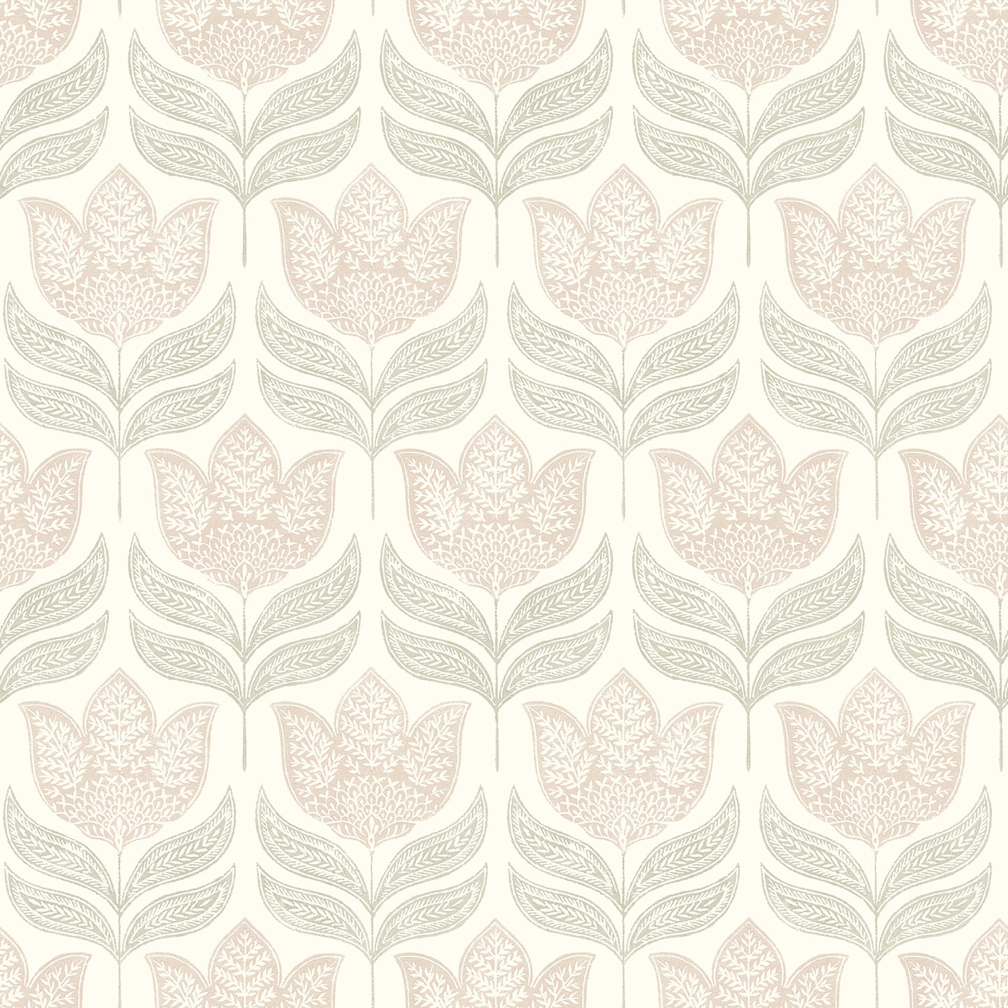 Chesapeake Cathal Blush Tulip Block Print Wallpaper, 20.5-in by 33-ft