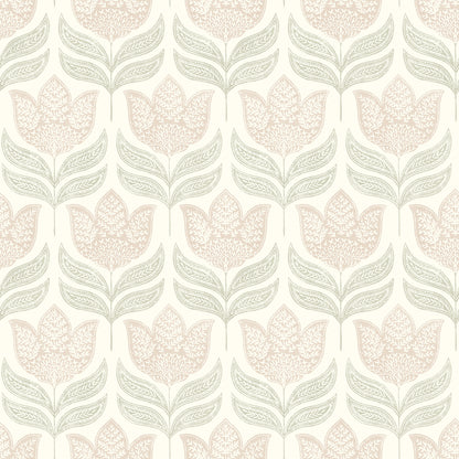 Chesapeake Cathal Blush Tulip Block Print Wallpaper, 20.5-in by 33-ft