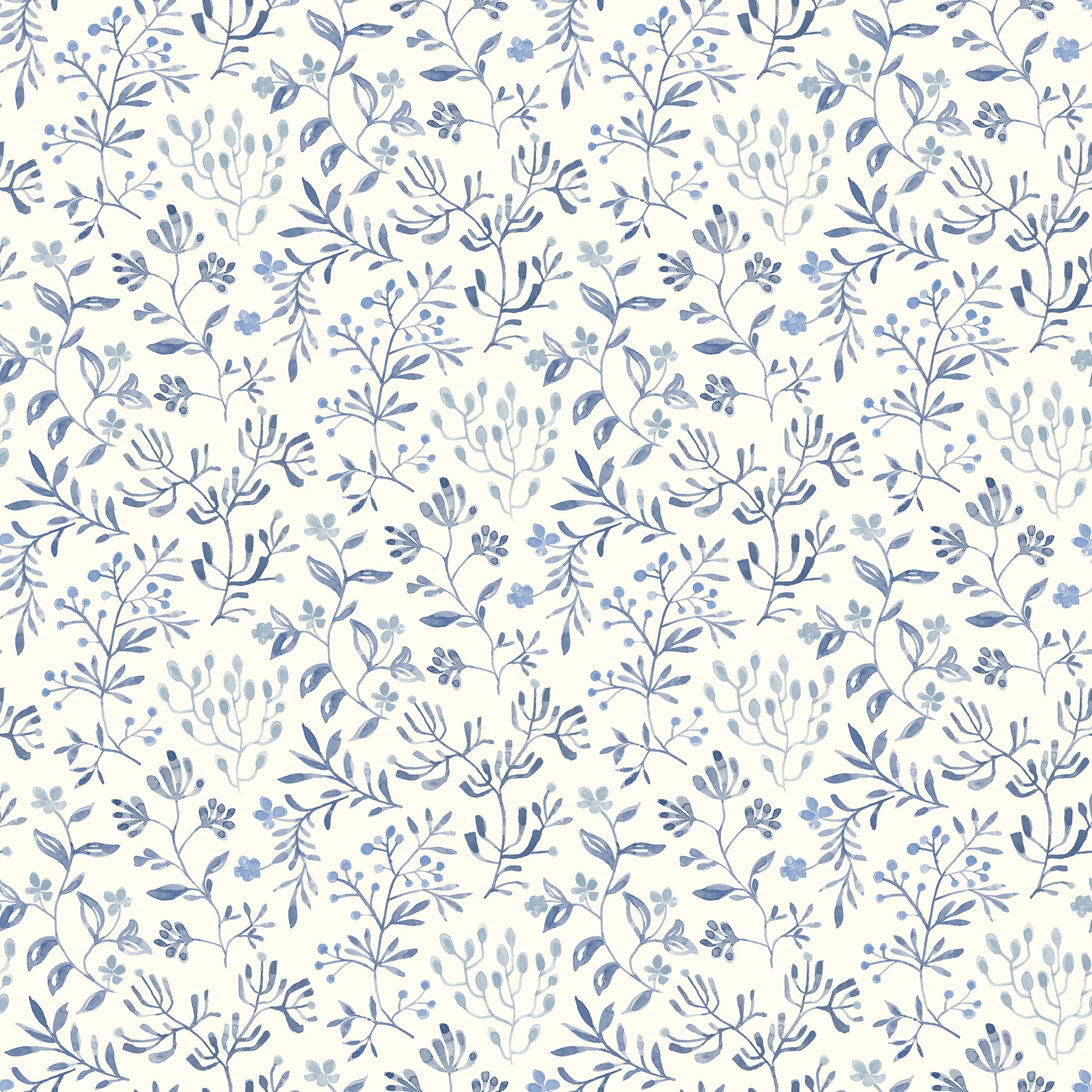 Chesapeake Tarragon Blue Dainty Meadow Wallpaper, 20.5-in by 33-ft