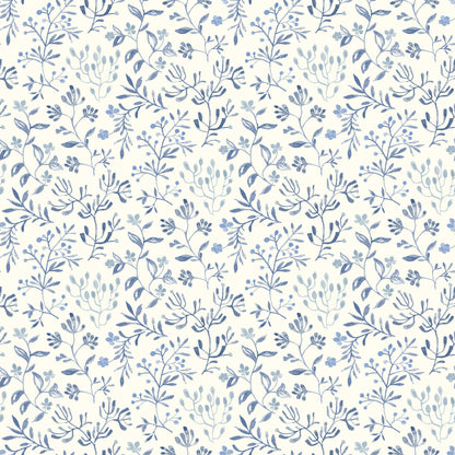 Chesapeake Tarragon Blue Dainty Meadow Wallpaper, 20.5-in by 33-ft