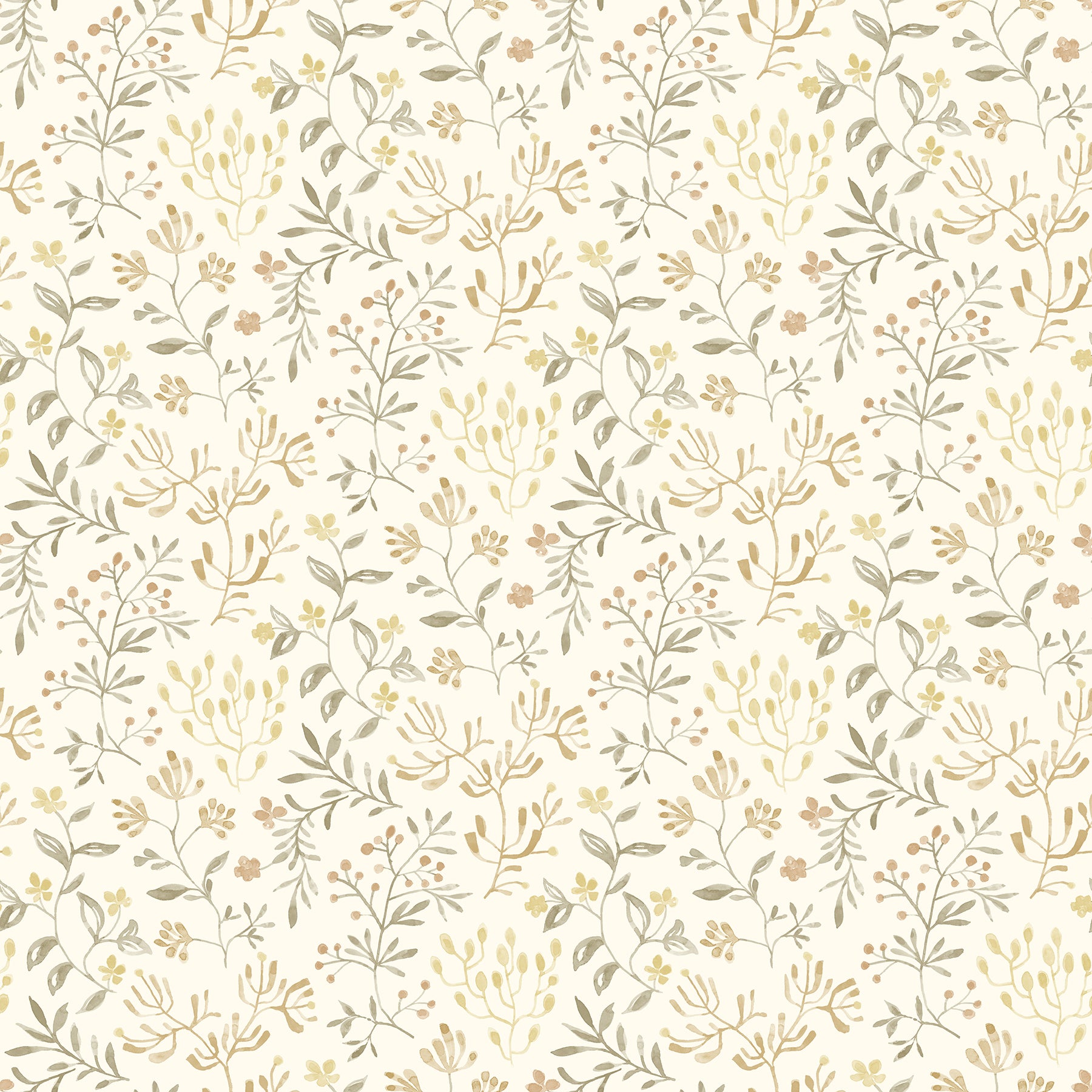 Chesapeake Tarragon Honey Dainty Meadow Wallpaper, 20.5-in by 33-ft