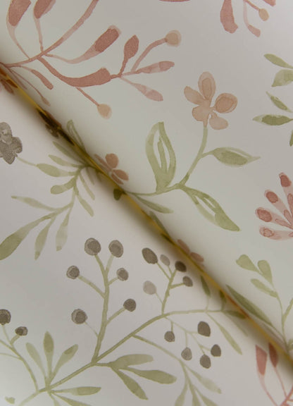 Chesapeake Tarragon Blush Dainty Meadow Wallpaper, 20.5-in by 33-ft