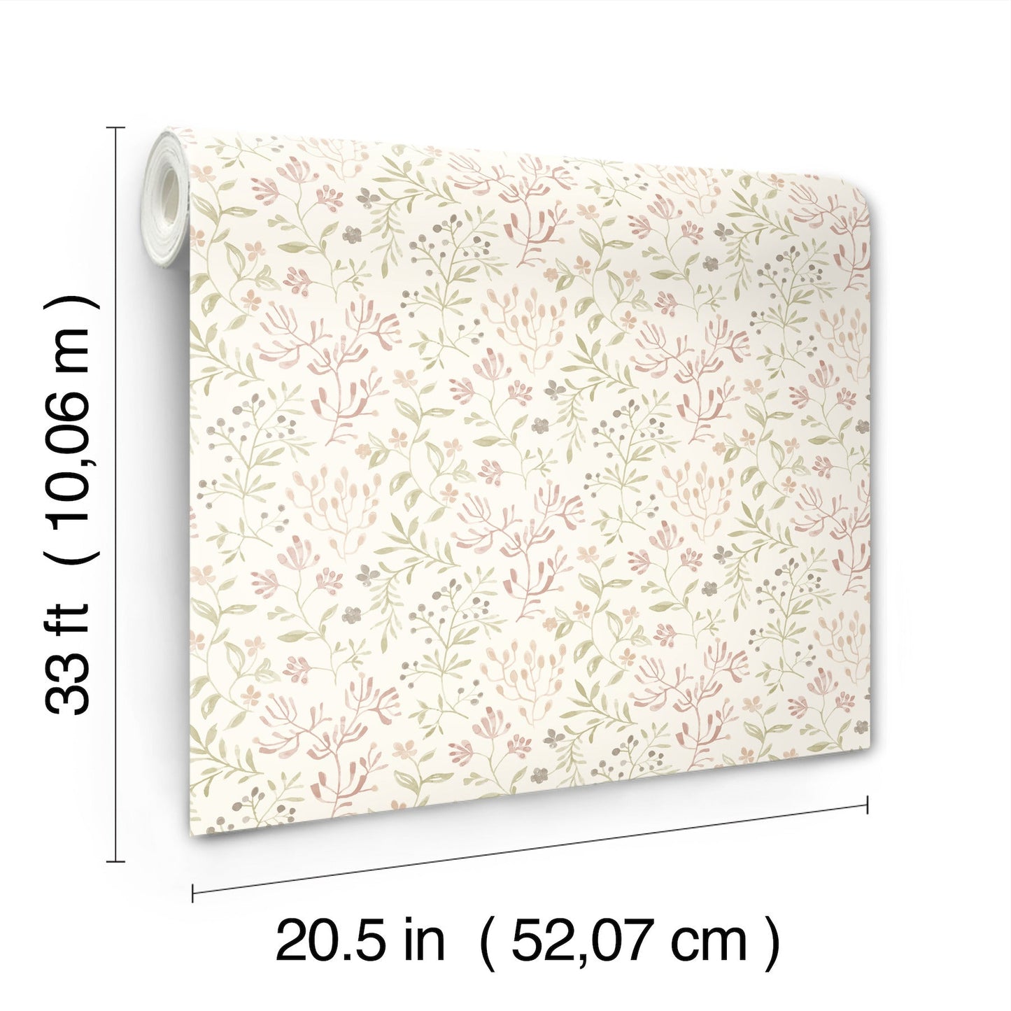 Chesapeake Tarragon Blush Dainty Meadow Wallpaper, 20.5-in by 33-ft