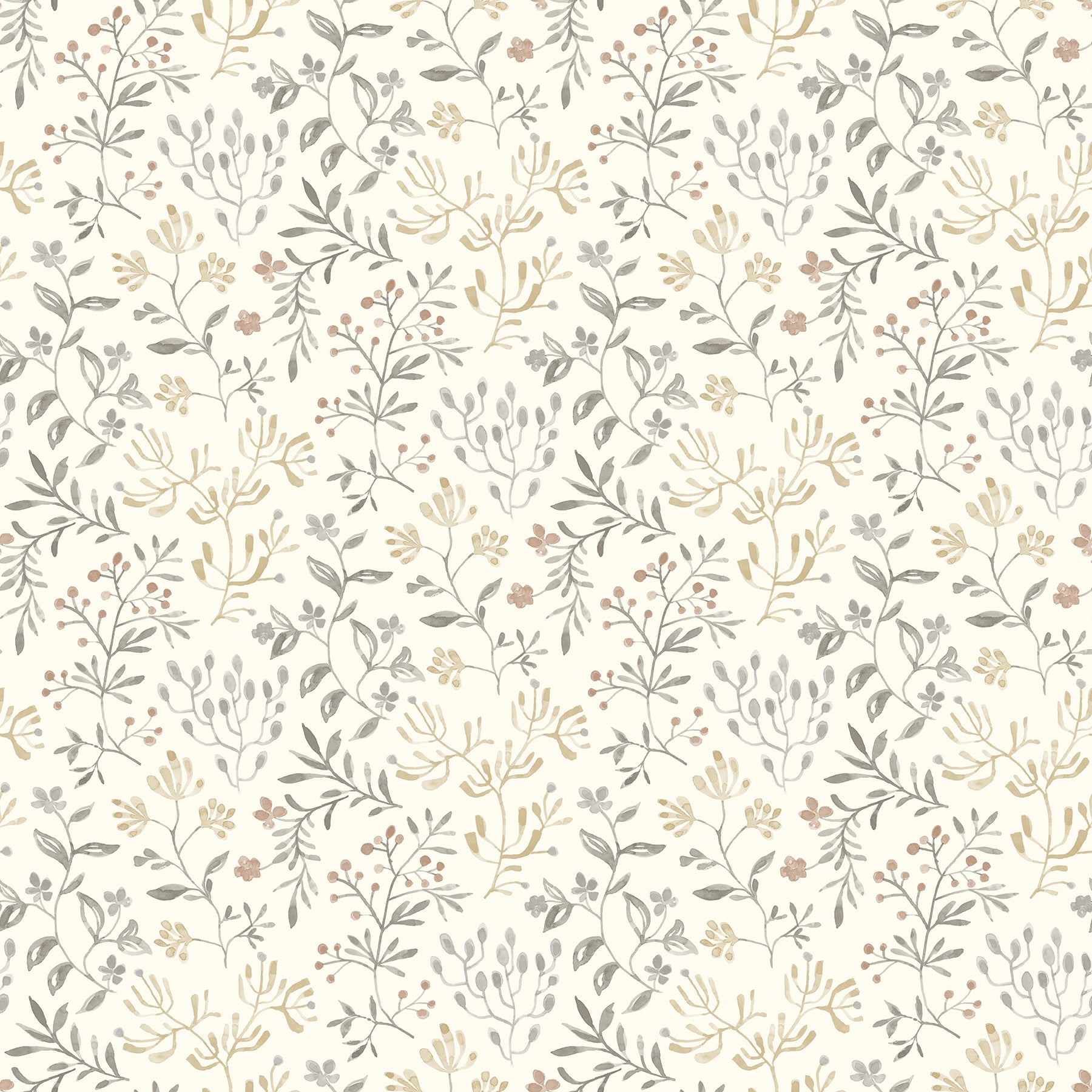 Chesapeake Tarragon Grey Dainty Meadow Wallpaper, 20.5-in by 33-ft