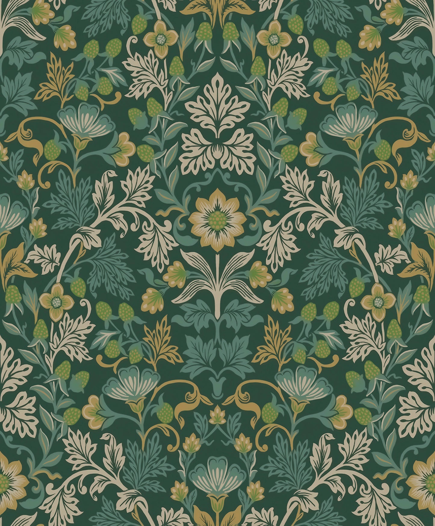 Eijffinger Lila Teal Strawberry Floral Wallpaper, 21.5-in by 33-ft