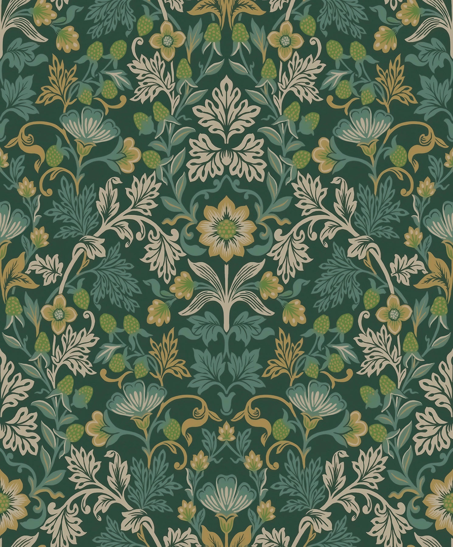 Eijffinger Lila Teal Strawberry Floral Wallpaper, 21.5-in by 33-ft