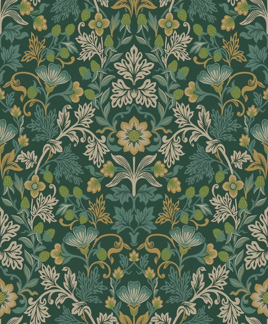 Eijffinger Lila Teal Strawberry Floral Wallpaper, 21.5-in by 33-ft