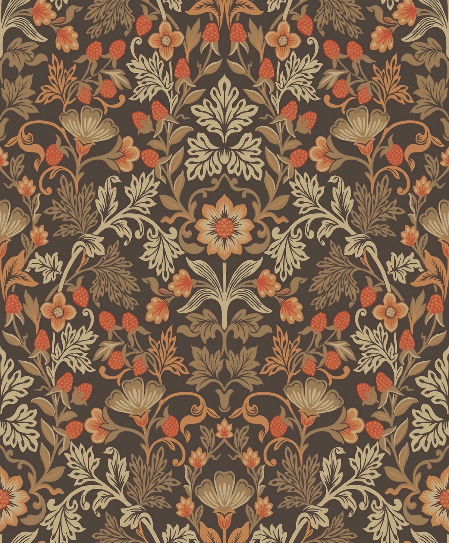 Eijffinger Lila Orange Strawberry Floral Wallpaper, 21.5-in by 33-ft