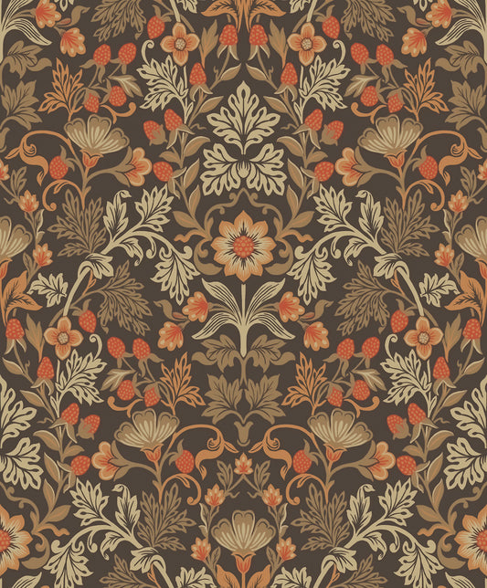 Eijffinger Lila Orange Strawberry Floral Wallpaper, 21.5-in by 33-ft