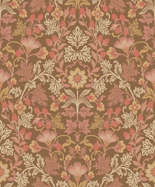 Eijffinger Lila Pink Strawberry Floral Wallpaper, 21.5-in by 33-ft