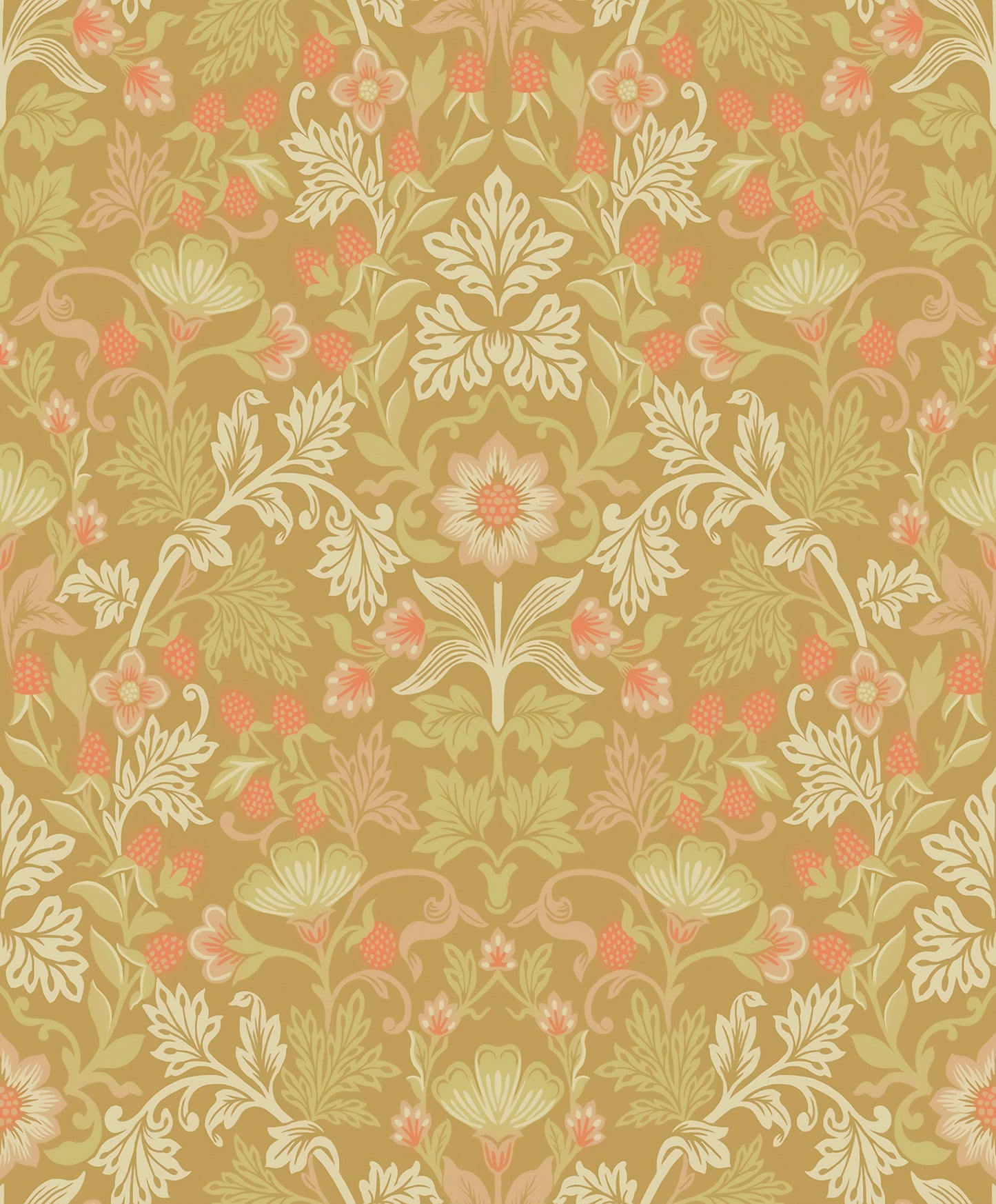 Eijffinger Lila Gold Strawberry Floral Wallpaper, 21.5-in by 33-ft