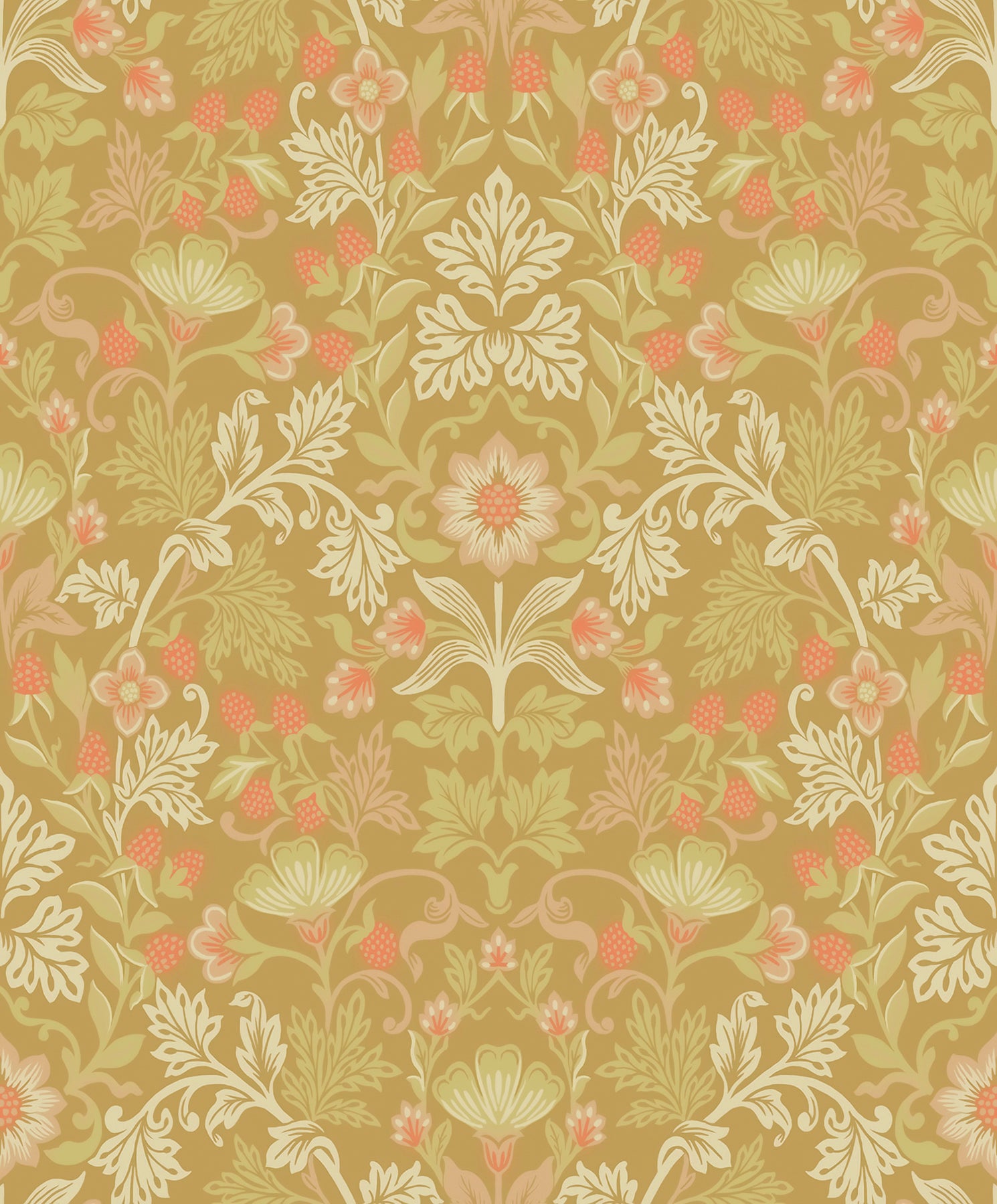 Eijffinger Lila Gold Strawberry Floral Wallpaper, 21.5-in by 33-ft