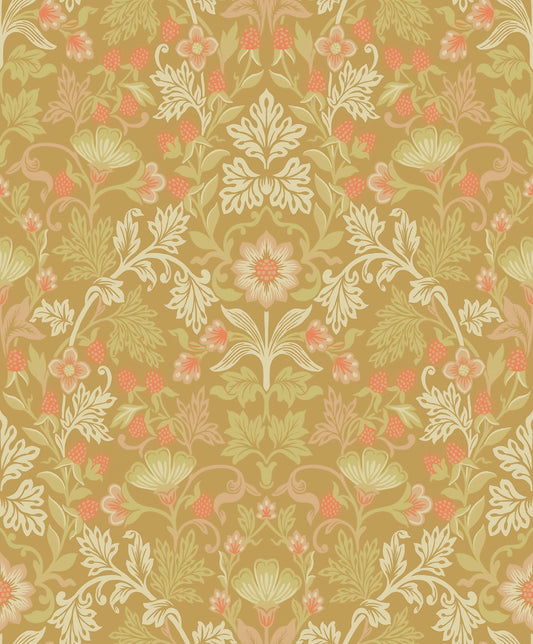 Eijffinger Lila Gold Strawberry Floral Wallpaper, 21.5-in by 33-ft