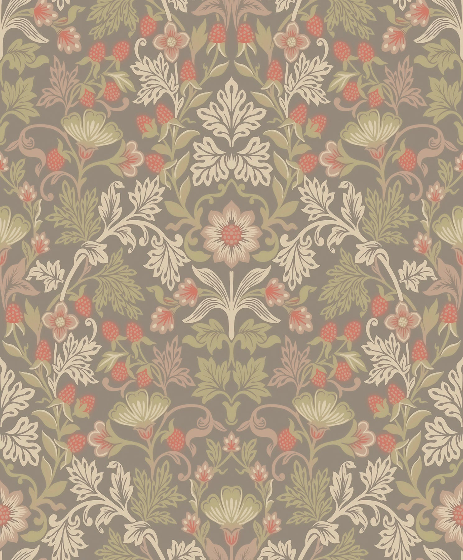 Eijffinger Lila Moss Strawberry Floral Wallpaper, 21.5-in by 33-ft