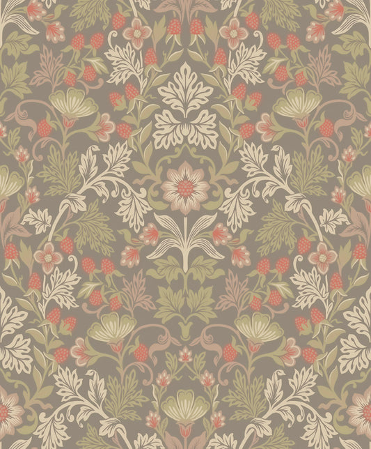 Eijffinger Lila Moss Strawberry Floral Wallpaper, 21.5-in by 33-ft