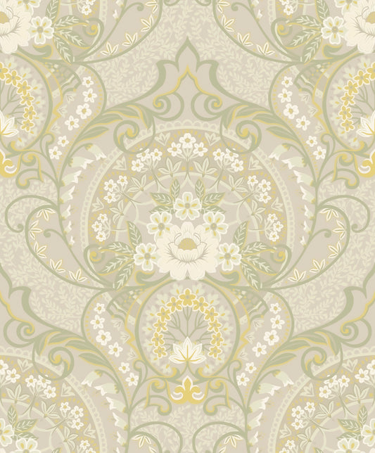 Eijffinger Nasrin Light Grey Damask Wallpaper, 21.5-in by 33-ft