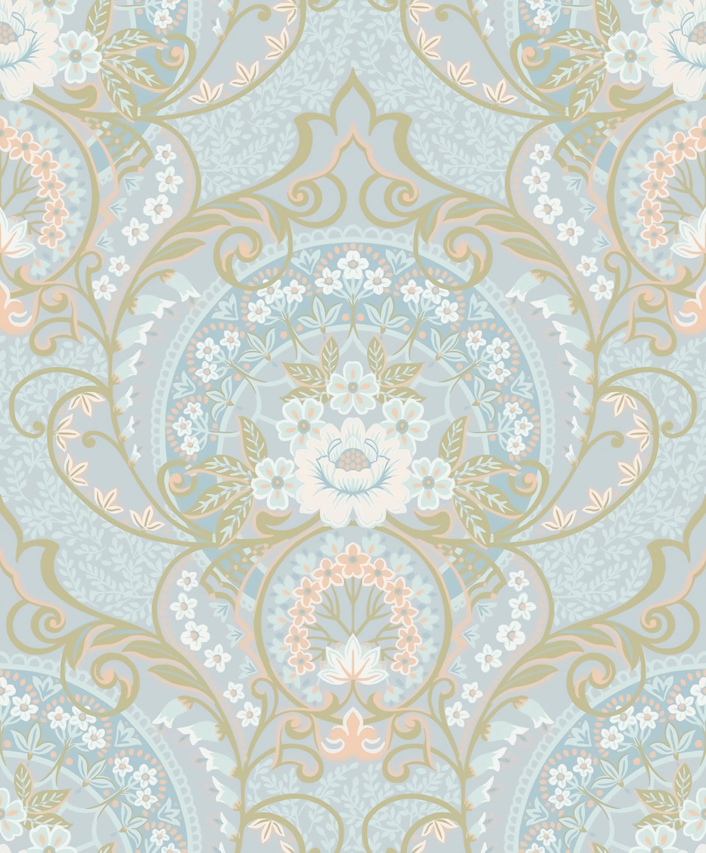 Eijffinger Nasrin Light Blue Damask Wallpaper, 21.5-in by 33-ft