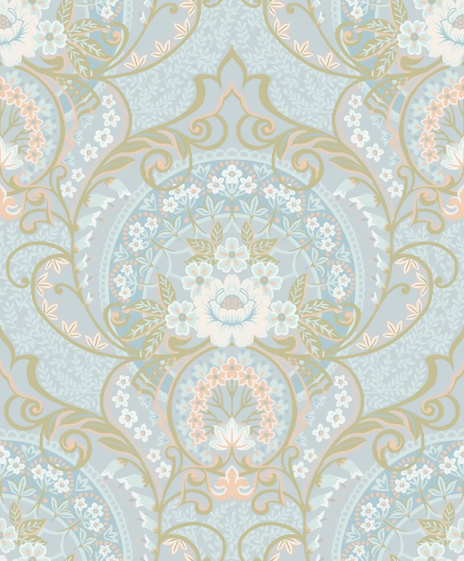 Eijffinger Nasrin Light Blue Damask Wallpaper, 21.5-in by 33-ft