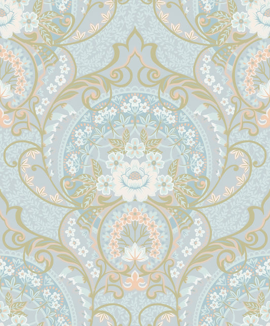 Eijffinger Nasrin Light Blue Damask Wallpaper, 21.5-in by 33-ft