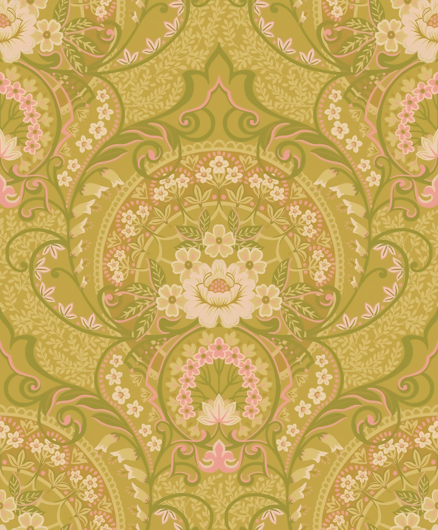 Eijffinger Nasrin Chartreuse Damask Wallpaper, 21.5-in by 33-ft