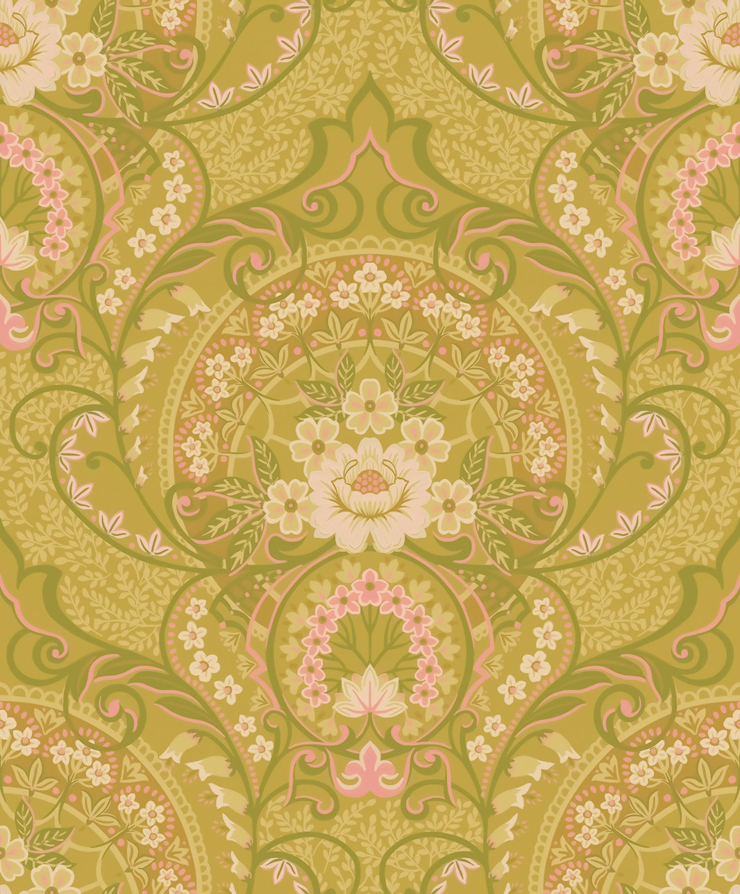 Eijffinger Nasrin Chartreuse Damask Wallpaper, 21.5-in by 33-ft