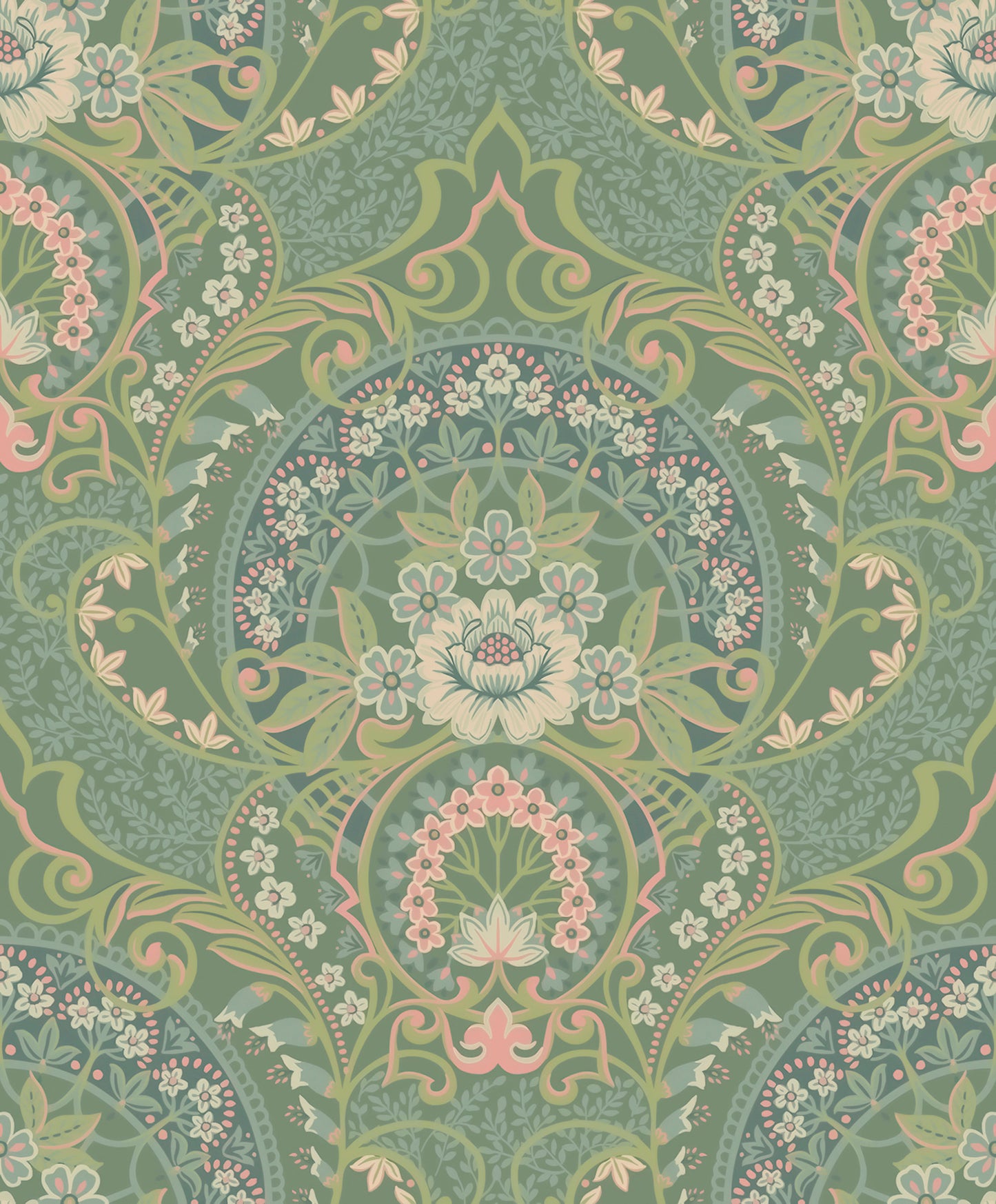 Eijffinger Nasrin Sea Green Damask Wallpaper, 21.5-in by 33-ft