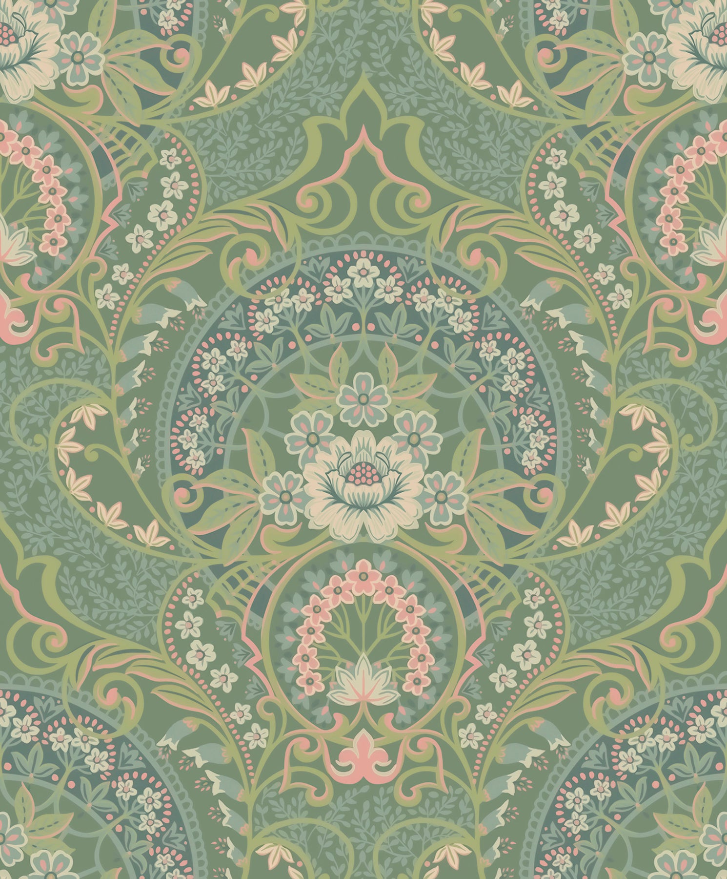 Eijffinger Nasrin Sea Green Damask Wallpaper, 21.5-in by 33-ft