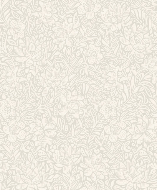 Eijffinger Zahara Light Grey Floral Wallpaper, 21.5-in by 33-ft