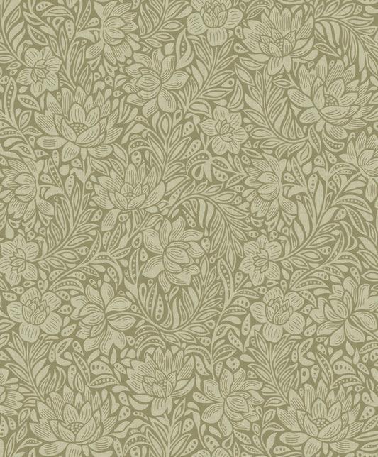 Eijffinger Zahara Olive Floral Wallpaper, 21.5-in by 33-ft