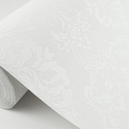 Brewster Plouf White Damask Paintable Wallpaper, 20.9-in by 33-ft